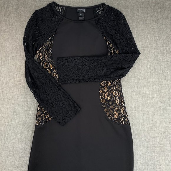 ENFOCUS Studio Evening‎ Cocktail Dress Black Long Lace Sleeve Size 6 - Picture 4 of 11